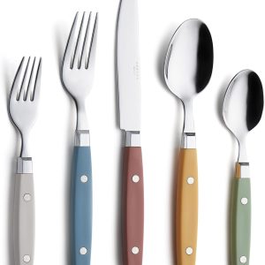 ANNOVA Silverware Set 20 Pieces Stainless Steel Color Handle With Rivet/Retro Flatware - 4 x Dinner Knife; 4 x Dinner Fork; 4 x Salad fork; 4 x Dinner Spoon; 4 x Dessert Spoon (Morandi Mix, 20 Pieces)